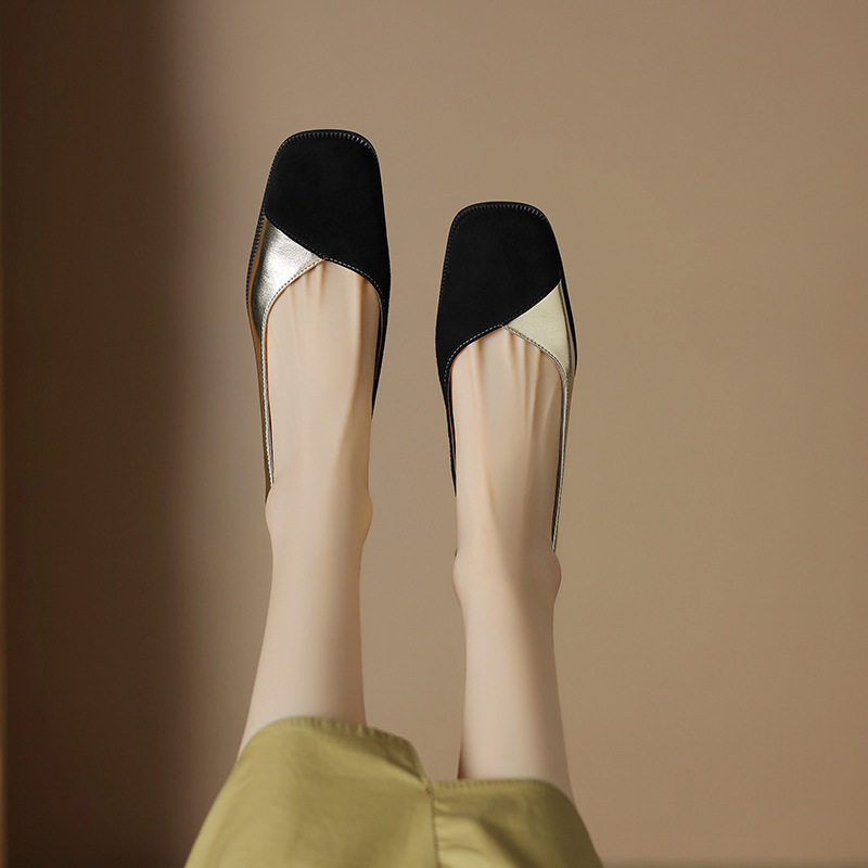 巨轻便~真皮拼色浅口单鞋女2024复古小香风方头磨砂粗跟豆豆鞋女,户外/登山/野营/旅行用品,登山鞋/徒步鞋,淘宝优惠券,粉丝福利购,淘宝优惠卷