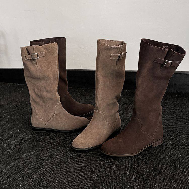 纯手工平底长筒靴女骑士靴2024秋冬新款加绒堆堆靴磨砂牛皮高筒靴,户外/登山/野营/旅行用品,登山鞋/徒步鞋,淘宝优惠券,粉丝福利购,淘宝优惠卷