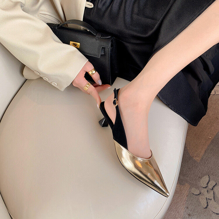 里外全皮2023春夏新款凉鞋尖头4cm跟高后空搭扣凉鞋猫跟拼色,户外/登山/野营/旅行用品,登山鞋/徒步鞋,淘宝优惠券,粉丝福利购,淘宝优惠卷