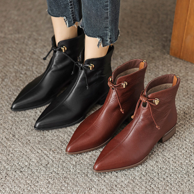 法式复古风羊皮尖头短靴女低跟软皮单靴瘦瘦靴平底显瘦及踝靴真皮,户外/登山/野营/旅行用品,登山鞋/徒步鞋,淘宝优惠券,粉丝福利购,淘宝优惠卷
