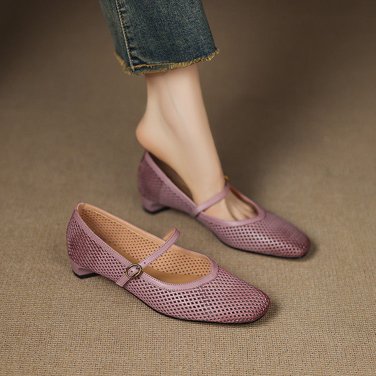 3cm方头粗跟网眼羊皮一字扣单鞋女2025新款春夏平底女鞋春夏季新~,户外/登山/野营/旅行用品,登山鞋/徒步鞋,淘宝优惠券,粉丝福利购,淘宝优惠卷