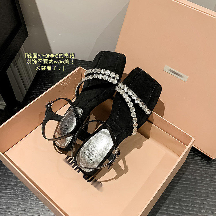 精美水钻一字带露趾凉鞋电镀异形跟中跟女鞋银色黑色羊皮时装女鞋,运动鞋new,跑步鞋,淘宝优惠券,粉丝福利购,淘宝优惠卷