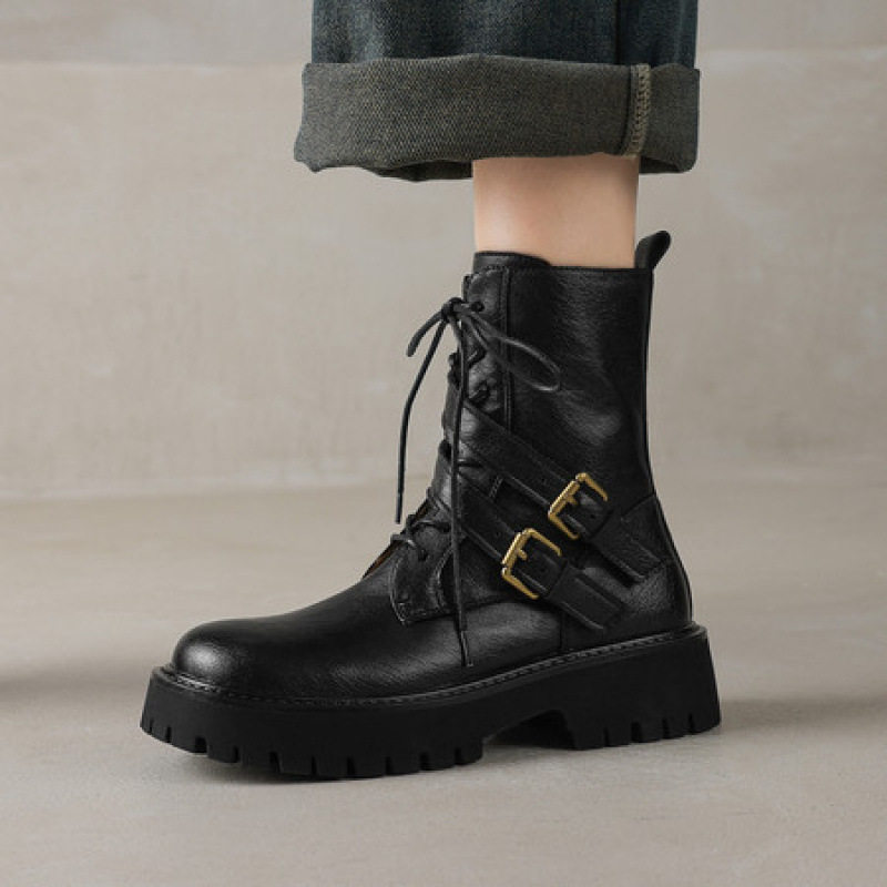 2025年新款厚底时尚潮流系带马丁靴皮带扣机车靴软皮短靴女,居家布艺,居家婚庆拖鞋,淘宝优惠券,粉丝福利购,淘宝优惠卷