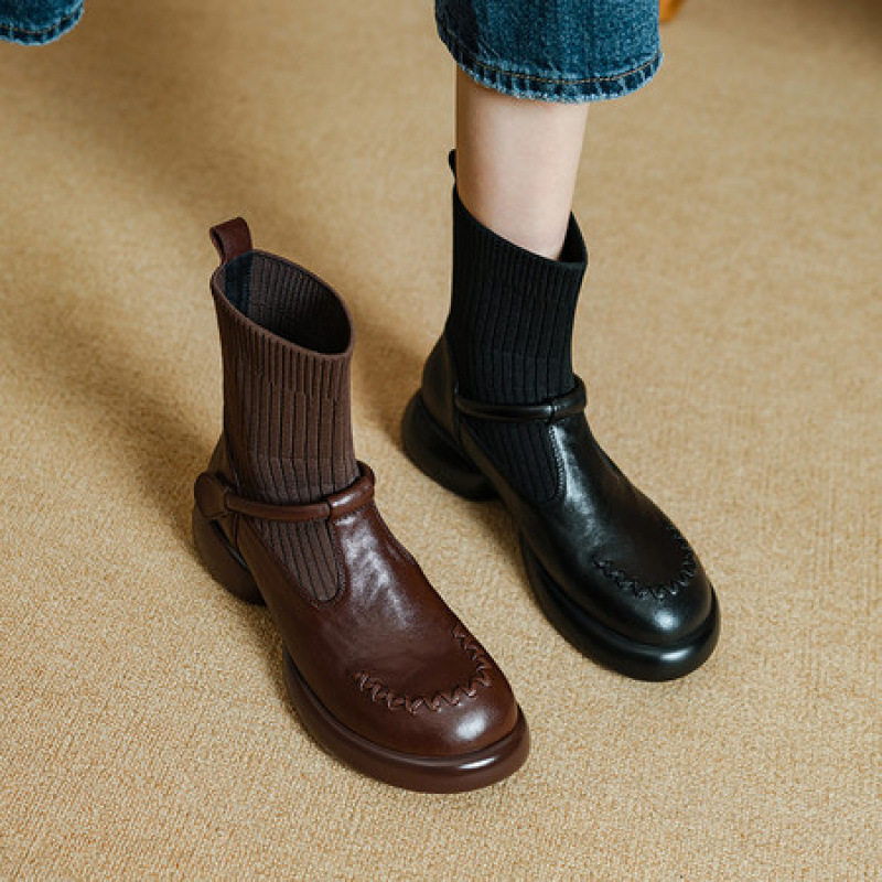 羊皮拼接4cm粗跟厚底弹力瘦瘦靴百搭针织袜靴鞋毛线口玛丽珍短靴,户外/登山/野营/旅行用品,登山鞋/徒步鞋,淘宝优惠券,粉丝福利购,淘宝优惠卷