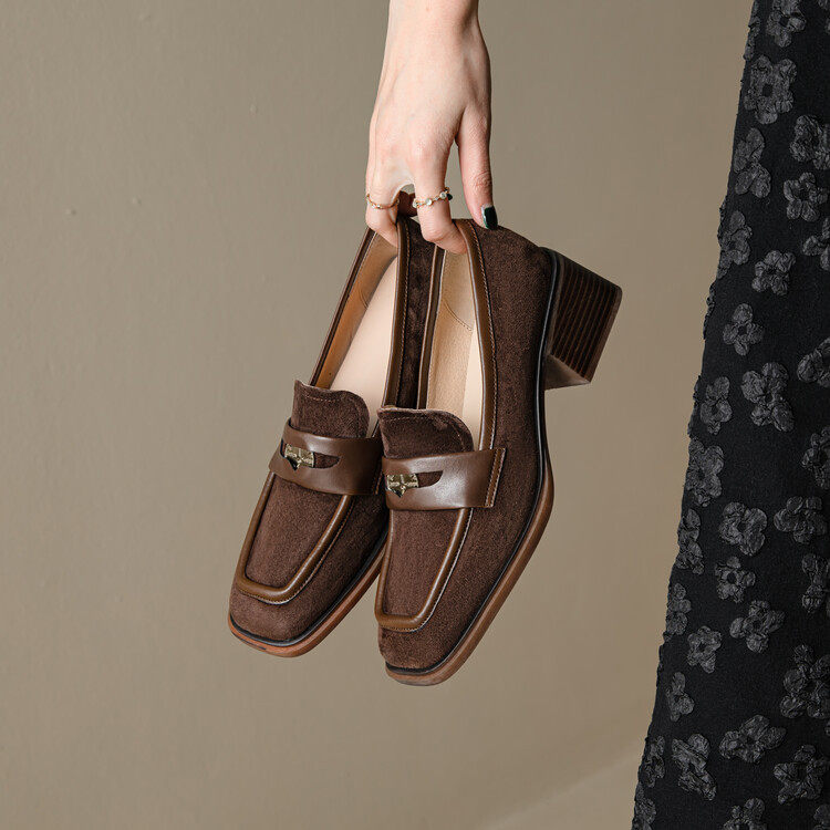 英伦风小皮鞋女复古方头单鞋粗跟春秋季新款软皮磨砂乐福鞋一脚蹬,流行男鞋,马丁靴,淘宝优惠券,粉丝福利购,淘宝优惠卷