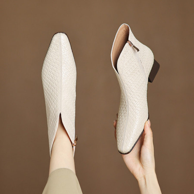 短靴子女士配裙子2025新款早冬秋季方头粗跟编织及裸棕黑色切尔西,流行男鞋,马丁靴,淘宝优惠券,粉丝福利购,淘宝优惠卷