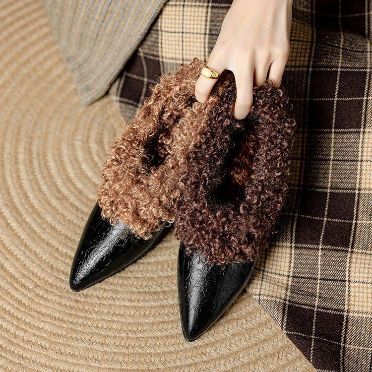 加厚绒里保暖细跟高跟鞋女2024新款秋冬真皮尖头深口毛毛单鞋棉鞋,流行男鞋,马丁靴,淘宝优惠券,粉丝福利购,淘宝优惠卷