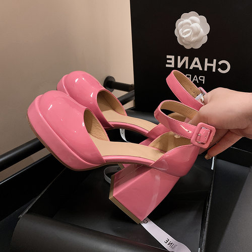 小个子复古增高跟鞋女春夏2024新款粗跟厚底法式包头松糕玛丽珍鞋