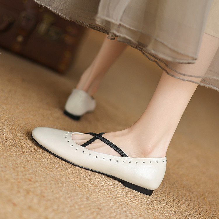 巨舒适法式平底单鞋女2025春秋新款铆钉交叉绑带芭蕾舞鞋玛丽珍鞋,流行男鞋,马丁靴,淘宝优惠券,粉丝福利购,淘宝优惠卷