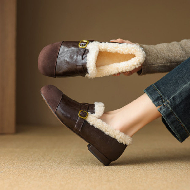 真皮加绒乐福鞋女冬季保暖羊羔毛深口金属扣平底豆豆鞋小皮鞋单鞋,流行男鞋,马丁靴,淘宝优惠券,粉丝福利购,淘宝优惠卷