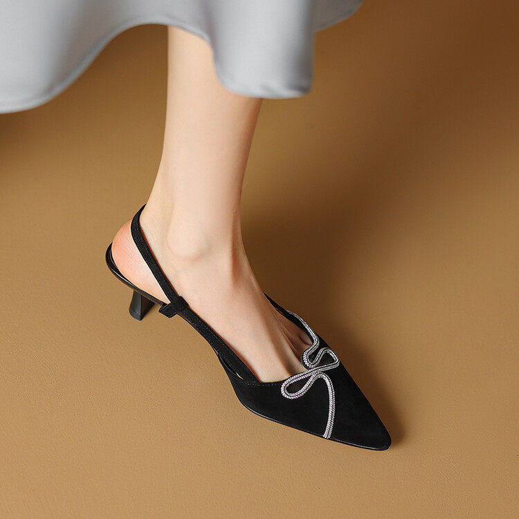 2024新款夏季蝴蝶结羊皮包头凉鞋女外穿气质尖头高跟鞋细跟配裙子,流行男鞋,马丁靴,淘宝优惠券,粉丝福利购,淘宝优惠卷