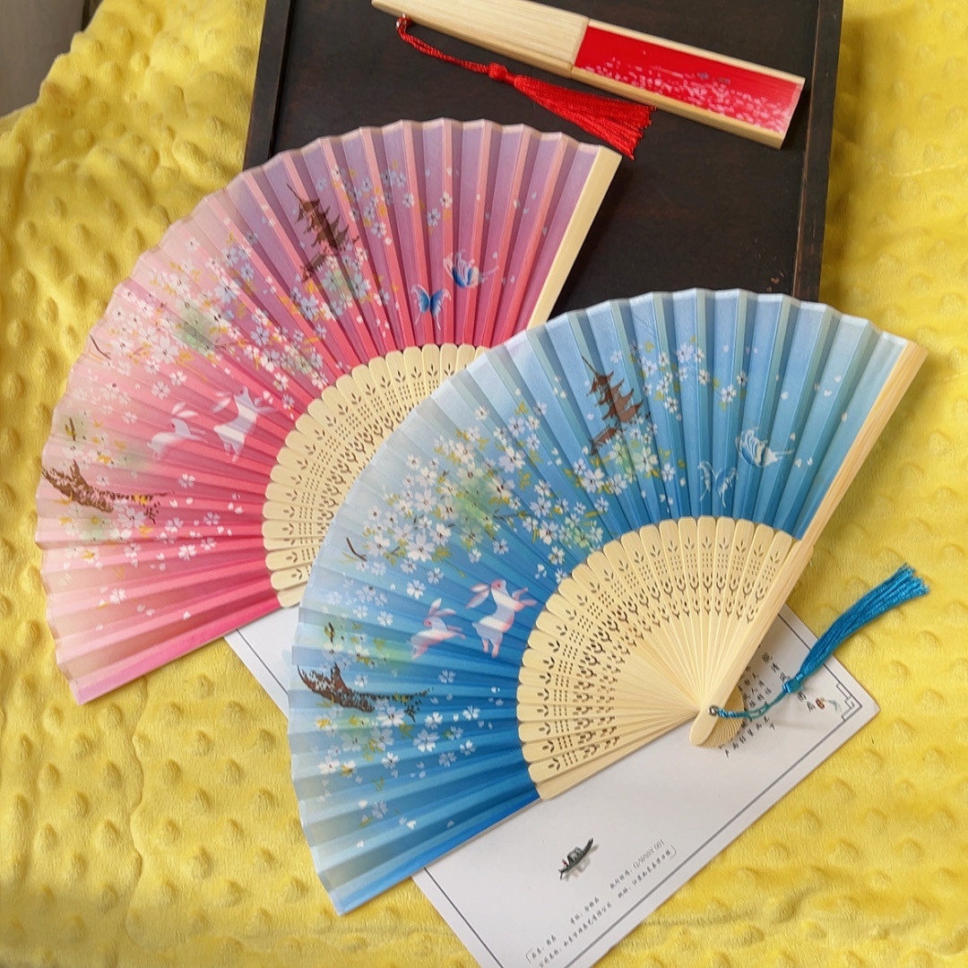 古风折扇子女生中国风送学生舞蹈扇儿童汉服随身折叠扇夏天便携扇
