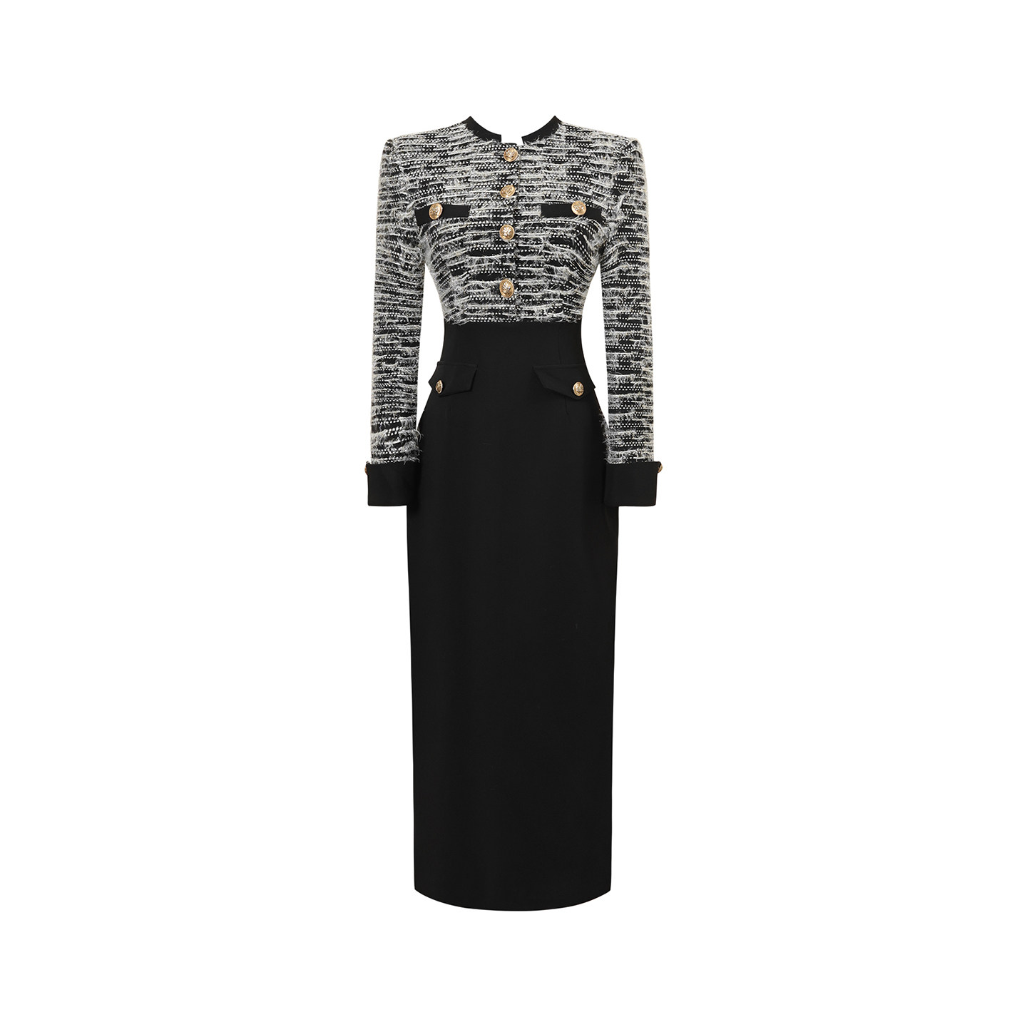 法式复古拼接假两件气质连衣裙女长袖收腰长裙小众设计感优雅秋冬