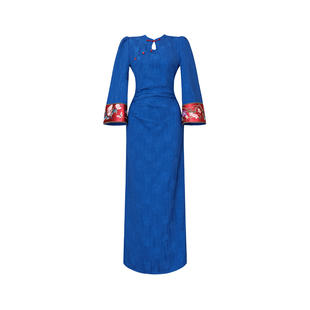 新中式蓝色收腰显瘦气质连衣裙女小众高级感刺绣内搭绝美改良旗袍