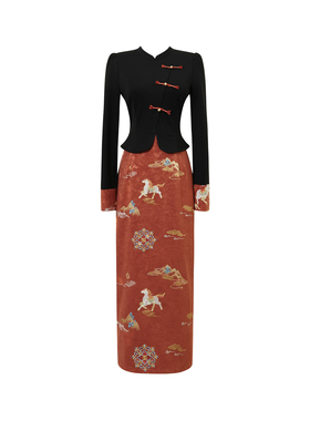 国风红色新中式收腰显瘦气质连衣裙女秋冬假两件改良旗袍订婚礼服