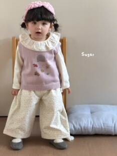 小树家 sugar苏格2026秋款女宝可爱小象针织马甲碎花直筒裤套装
