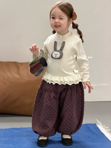 小树家 peach毛桃2026秋婴童百搭洋气立体小兔半高领打底衫灯笼裤