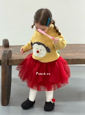 小树家 peach毛桃2026秋款女宝卡通针织套头毛衣纱裙套装