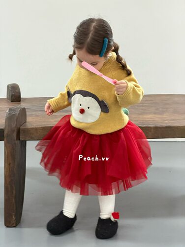 小树家 peach毛桃2026秋款女宝卡通针织套头毛衣纱裙套装