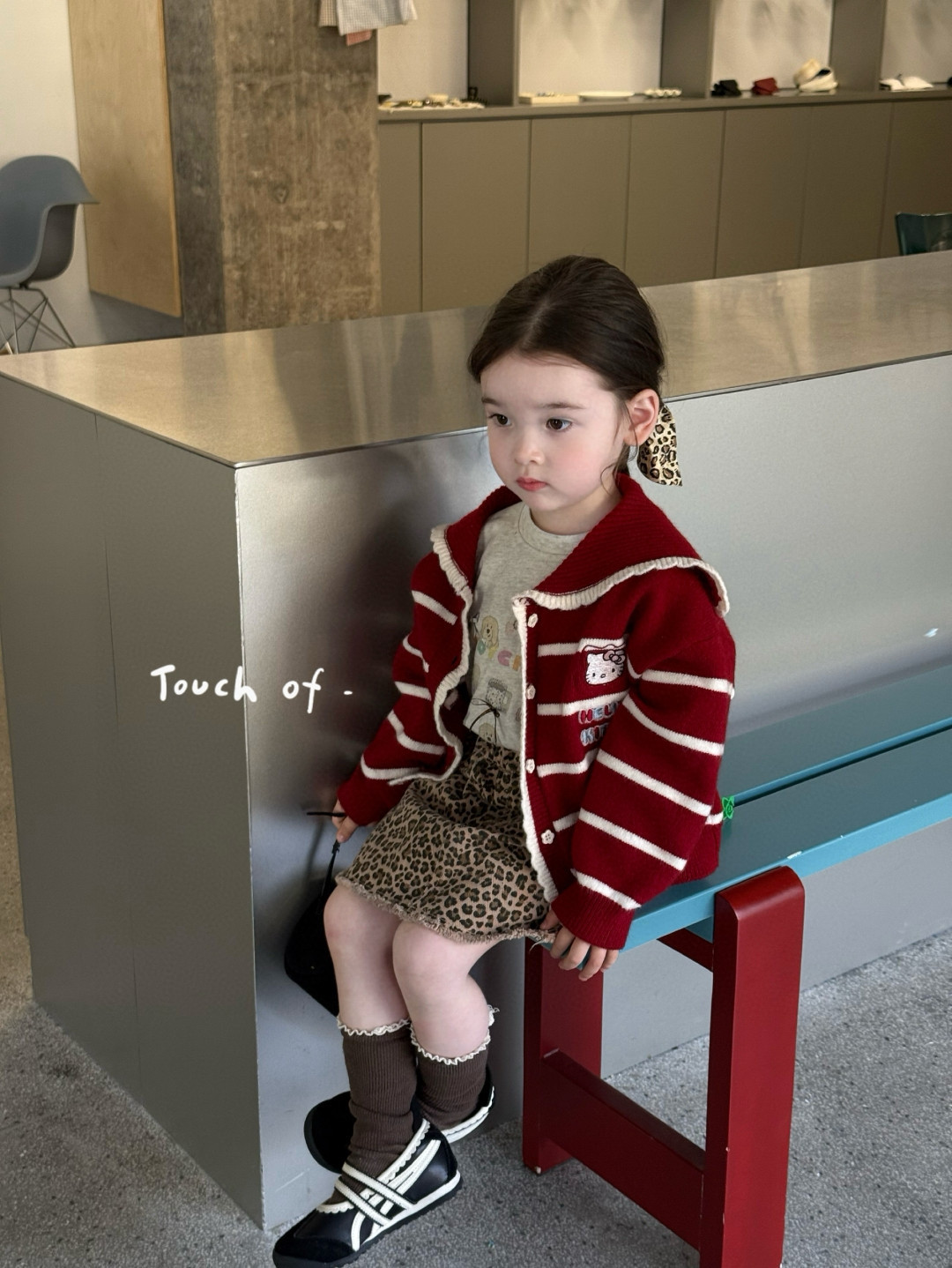 小树家2025新款女童毛衣针织开衫外套儿童网红豹纹半身裙套装