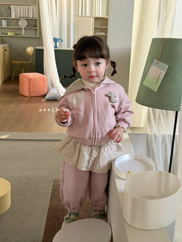 小树家 peach毛桃2026秋款婴童女宝卡通连帽外套爱心花苞裤套装