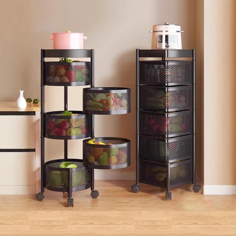 德国进口旋转免安装置物架落地多层家用零食小推车水果蔬菜收纳架