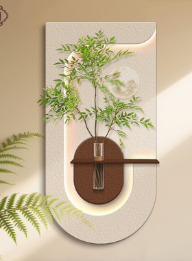 玄关装饰画入户正对门奶油风水培绿植走廊过道挂画客厅感应灯光画