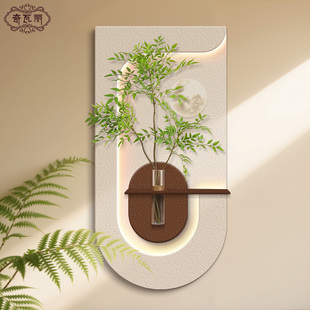 玄关装 饰画入户正对门奶油风水培绿植走廊过道挂画客厅感应灯光画