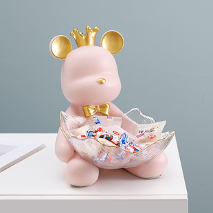 北欧轻奢暴力熊摆件创意家居客厅装 饰品玄关放钥匙收纳托盘糖果盘