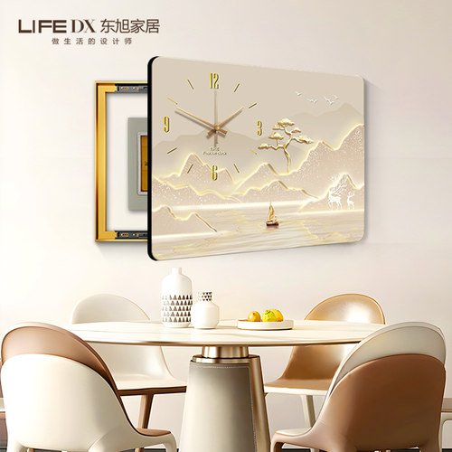 山水电表箱装饰画带钟表