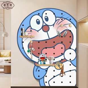 哆啦A梦洞洞板置物架定制入户门玄关免打孔立式卡通造型墙面收纳