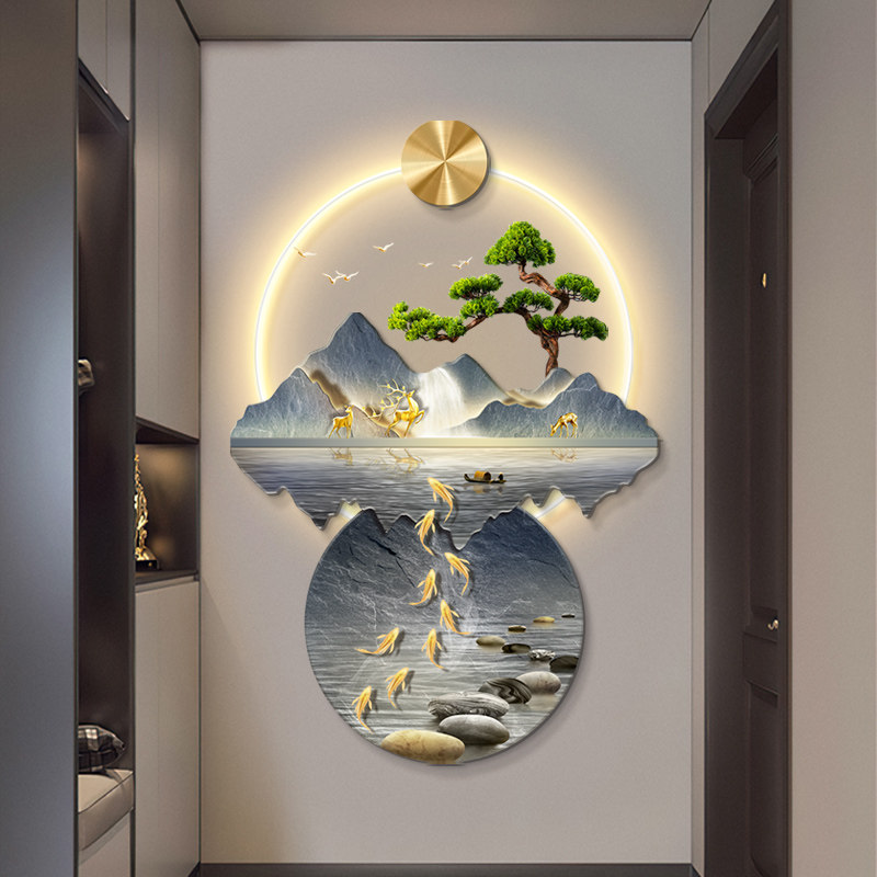 九鱼聚财新中式玄关装饰画入户正对门壁画灯走廊过道山水高端挂画,家居饰品,现代装饰画,淘宝优惠券,粉丝福利购,淘宝优惠卷