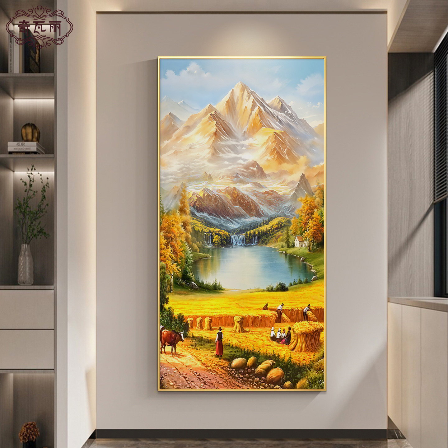 日照金山入户玄关装饰画 画山水风景画 画正对门聚宝盆挂画 画轻