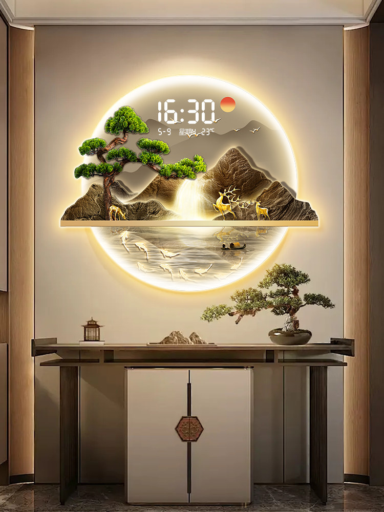 入口大厅装饰画与光钟墙壁时钟客厅高端流水与财富挂画挂钟数字挂,家居饰品,现代装饰画,淘宝优惠券,粉丝福利购,淘宝优惠卷
