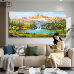 饰画轻奢高级感壁画 聚宝盆手绘油画客厅挂画西墙聚财沙发背景墙装