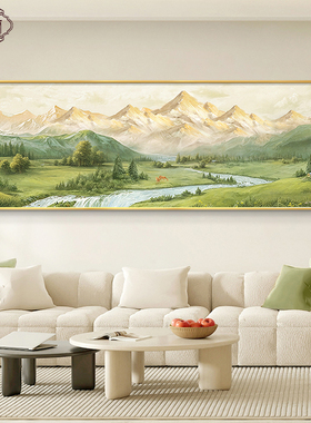 日照金山客厅装饰画山水油画西墙大气沙发背景墙挂画2025新款壁画