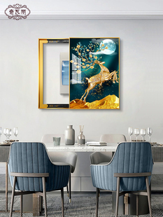 电表箱装饰画遮挡箱竖版现代简约配电箱挂画轻奢壁画晶瓷画镶钻鹿