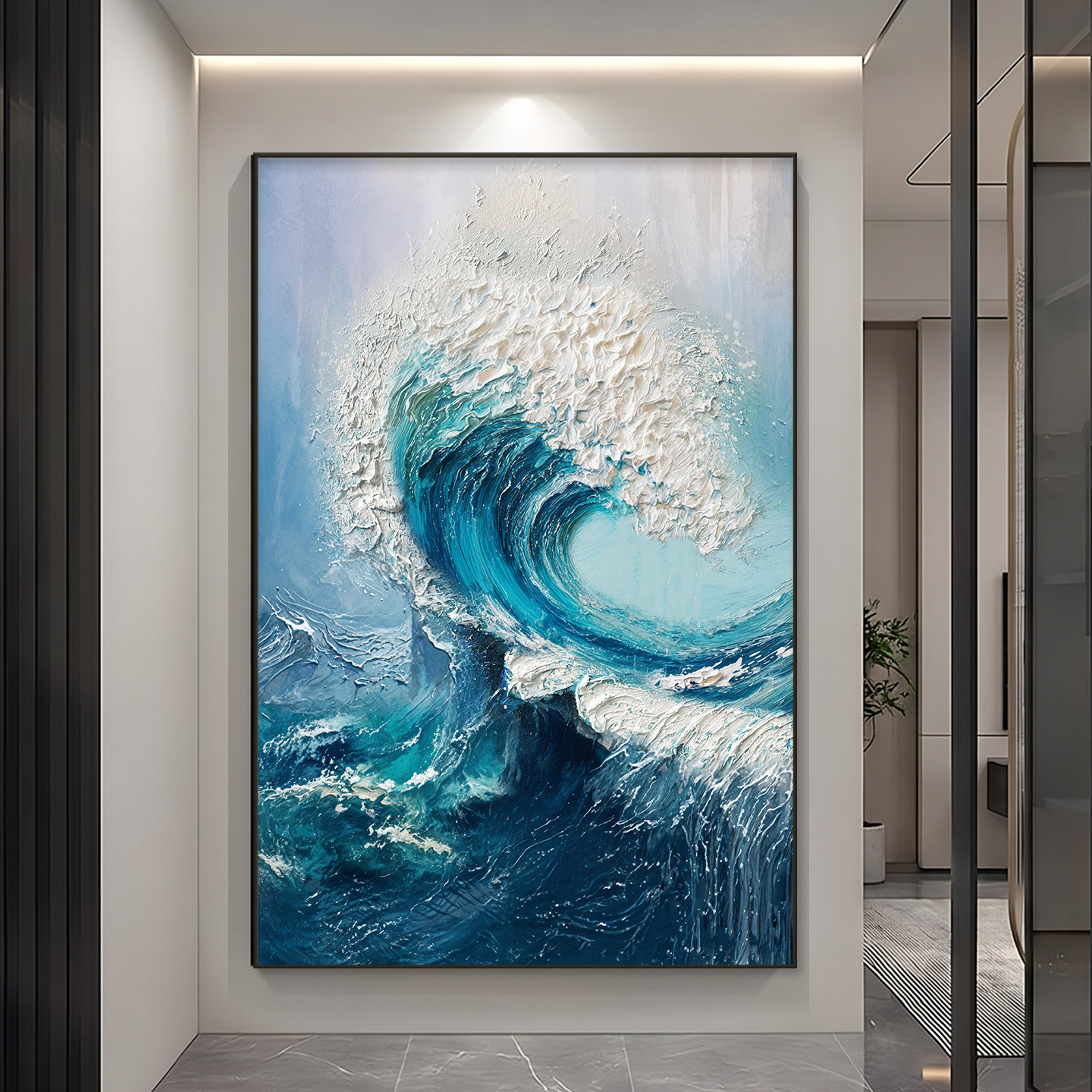 风生水起玄关装饰画轻奢高级感客厅小众艺术挂画走廊过道手绘油画