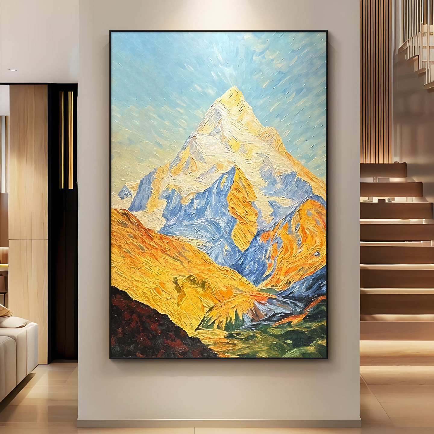 日照金山玄关装饰画大芬村手绘油画艺术客厅挂画入户正对门壁画