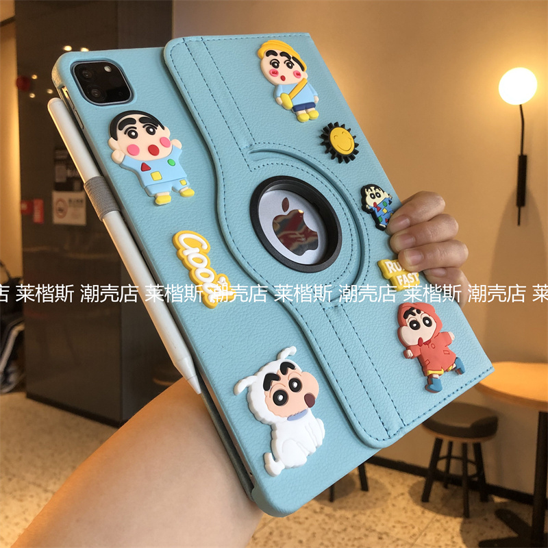 蜡笔小新公仔360度旋转皮套适用苹果iPad11保护套A16立体第10代10.9寸10.2可爱9.7卡通air456防摔a2602平板壳