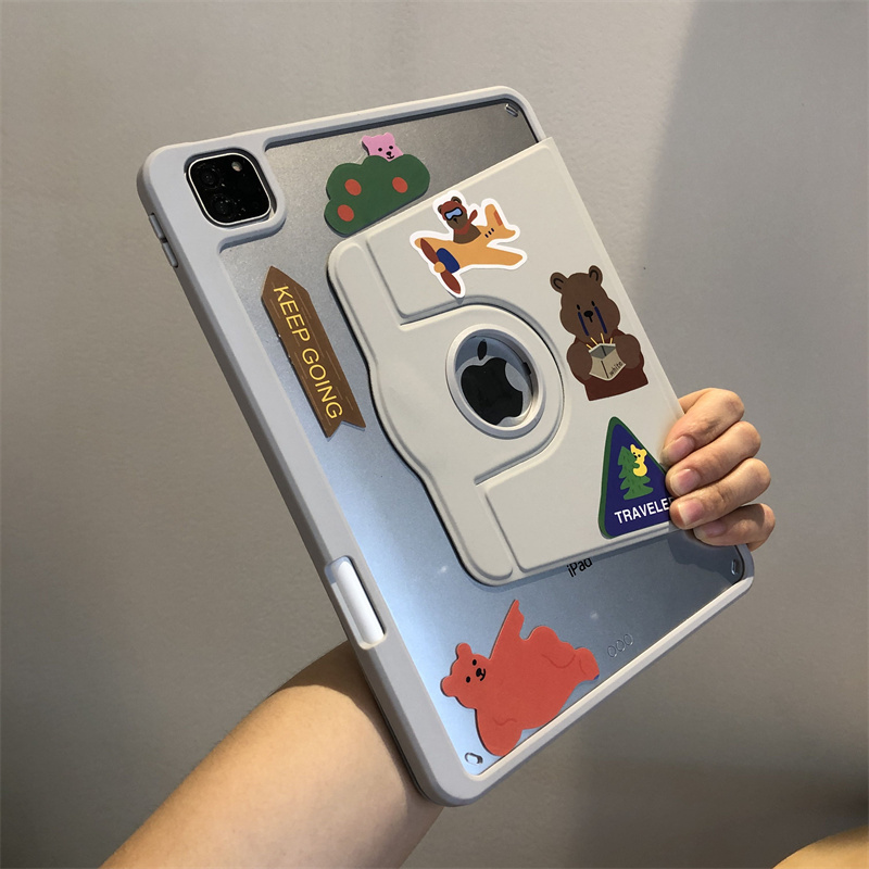 720度旋转亚克力适用于ipad10代10.9保护套第iPad789防弯10.2/9.7英寸Pro11笔槽款a1822卡通A2602苹果air54壳