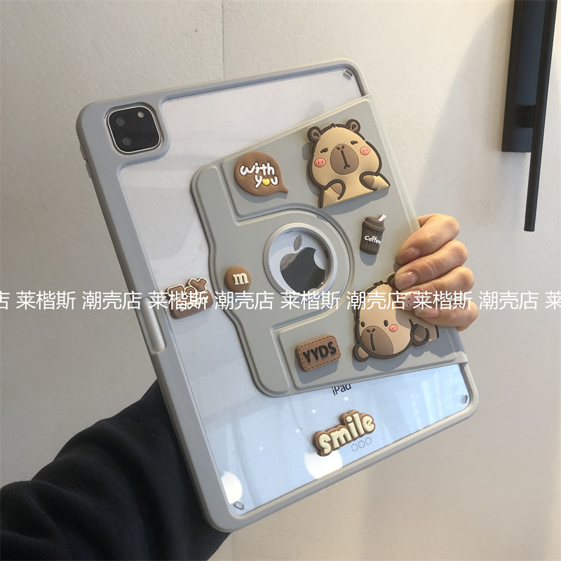 360度旋转防弯亚克力适用iPad11代A16保护套10代10.9可爱Pro11寸10.2笔槽9.7苹果A2602卡通防摔air67软边硬壳