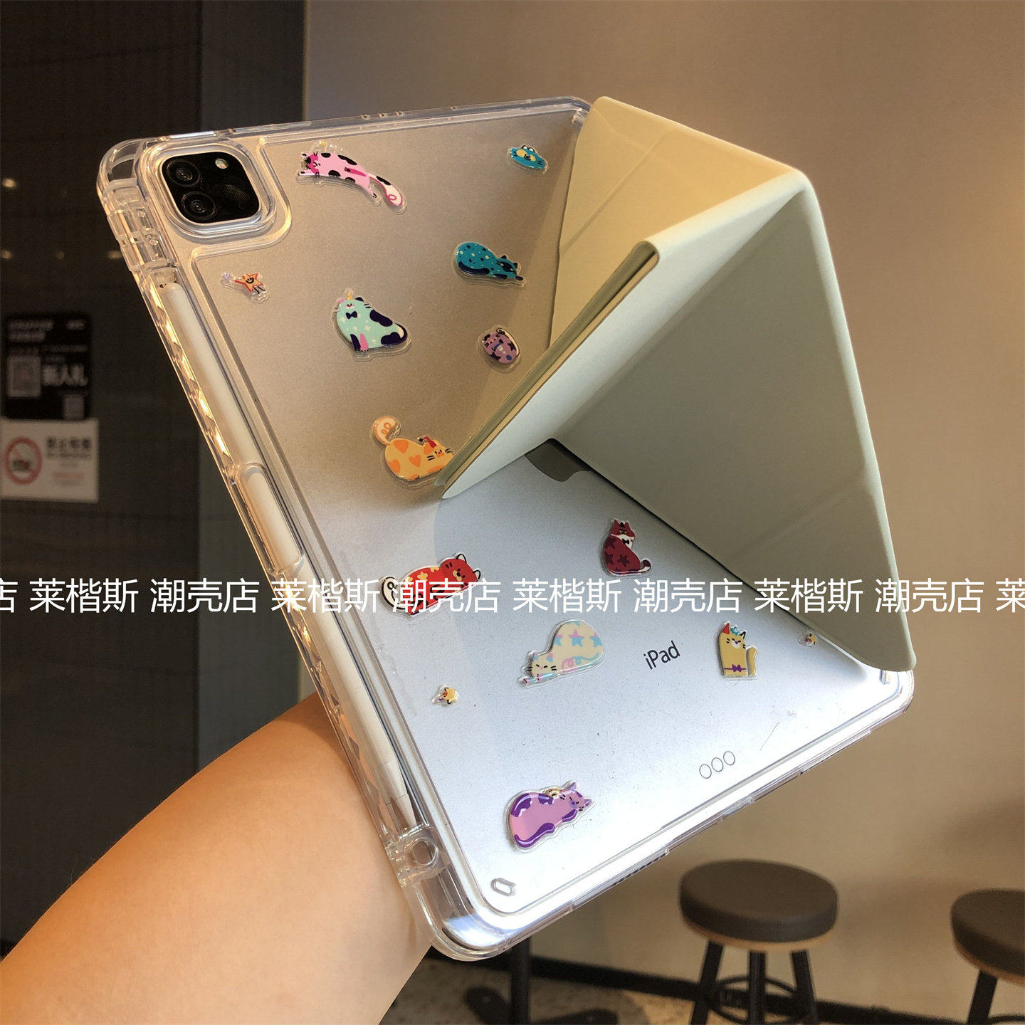 diy滴胶猫咪3+Y折亚克力适用苹果iPad11代a16保护套Air7/8笔槽2025款Pro11寸10.2防弯a2377平板a2696硬壳12.9
