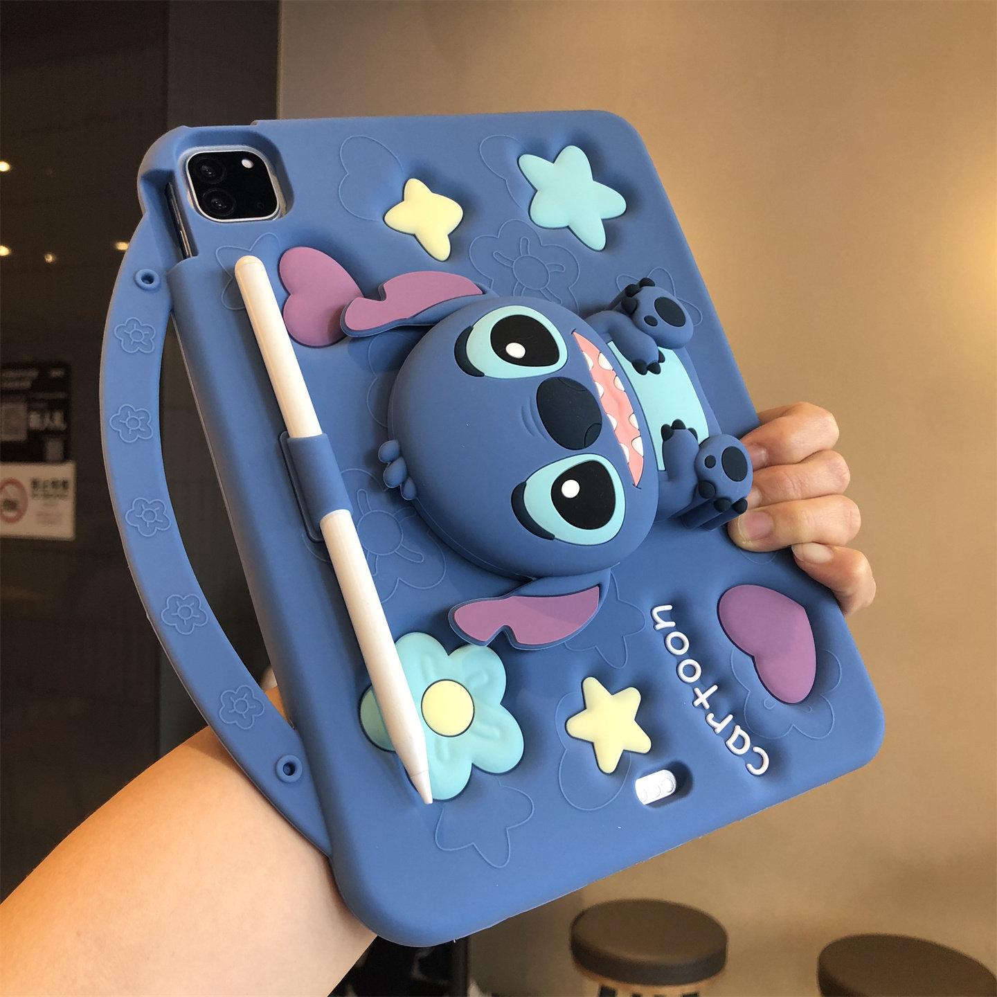 立体大头折叠支架360度旋转适用苹果iPad11代保护套789代10.2寸可爱卡通pro11笔套Air456全包a2602硅胶壳1893