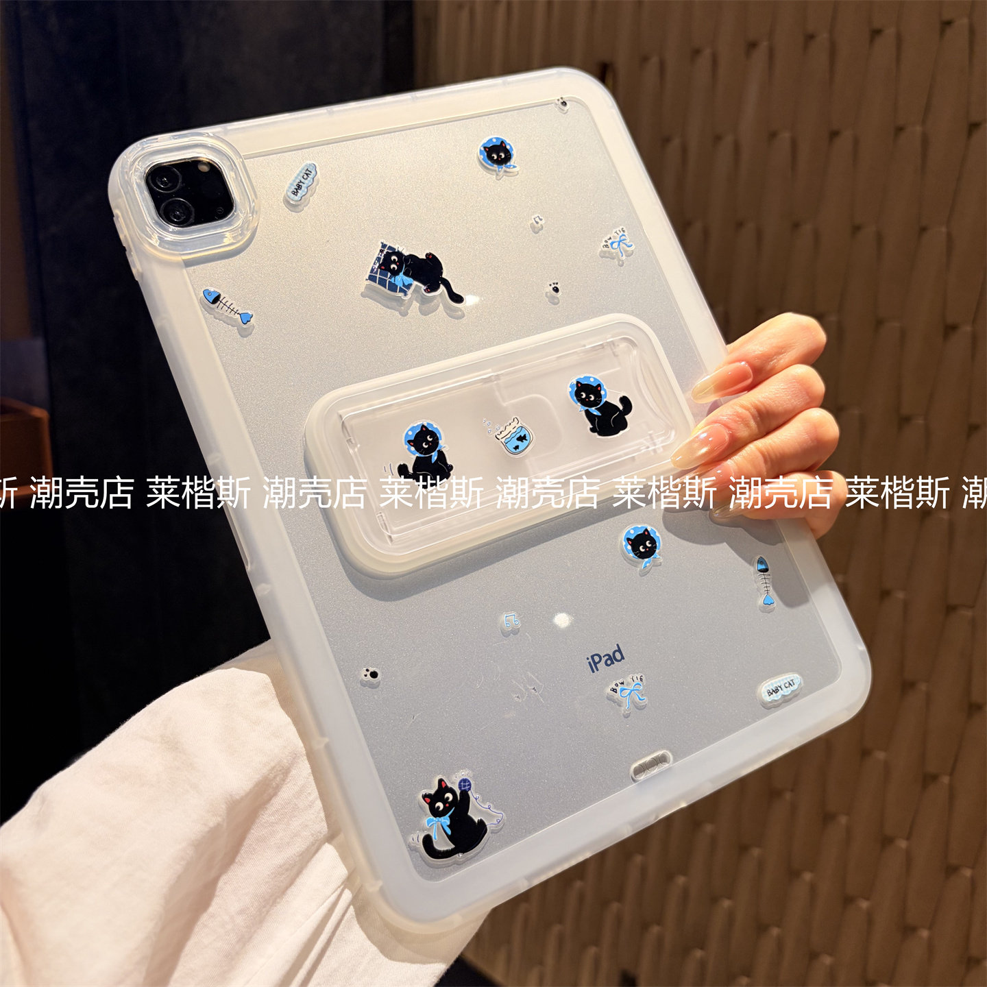 ins奶白猫咪一体支架适用iPad11保护套苹果Air8/7/6平板Pro11全包Pro13寸10.2无面盖10代89防摔mini硅胶壳9.7