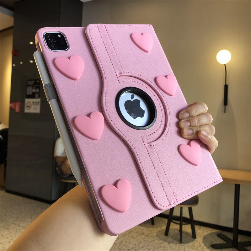 立体粉爱心360旋转横竖支架苹果ipad11/10代保护套10.9第789代10.2平板Pro11可爱air4防摔9.7寸迷你皮套a1566