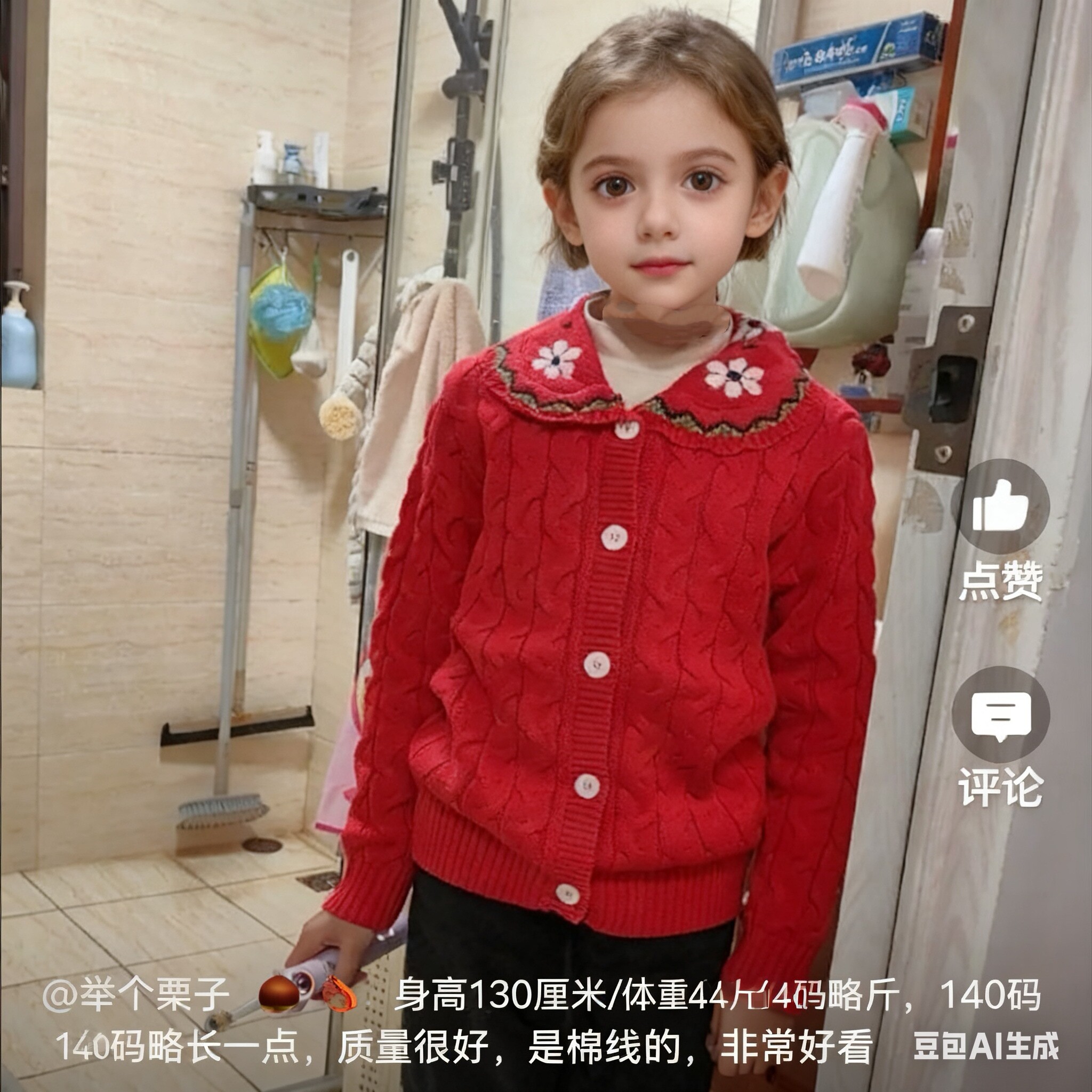 女童甜美开衫毛衣2026新款大红色女宝宝麻花棉线针织外套大翻领