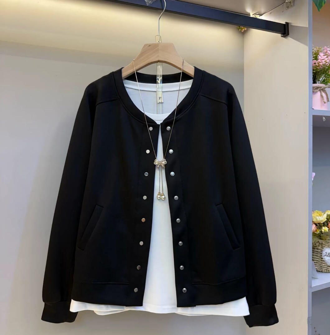 2026春季新款黑色夹克外套女显瘦胖mm休闲宽松大码小个子短外套女