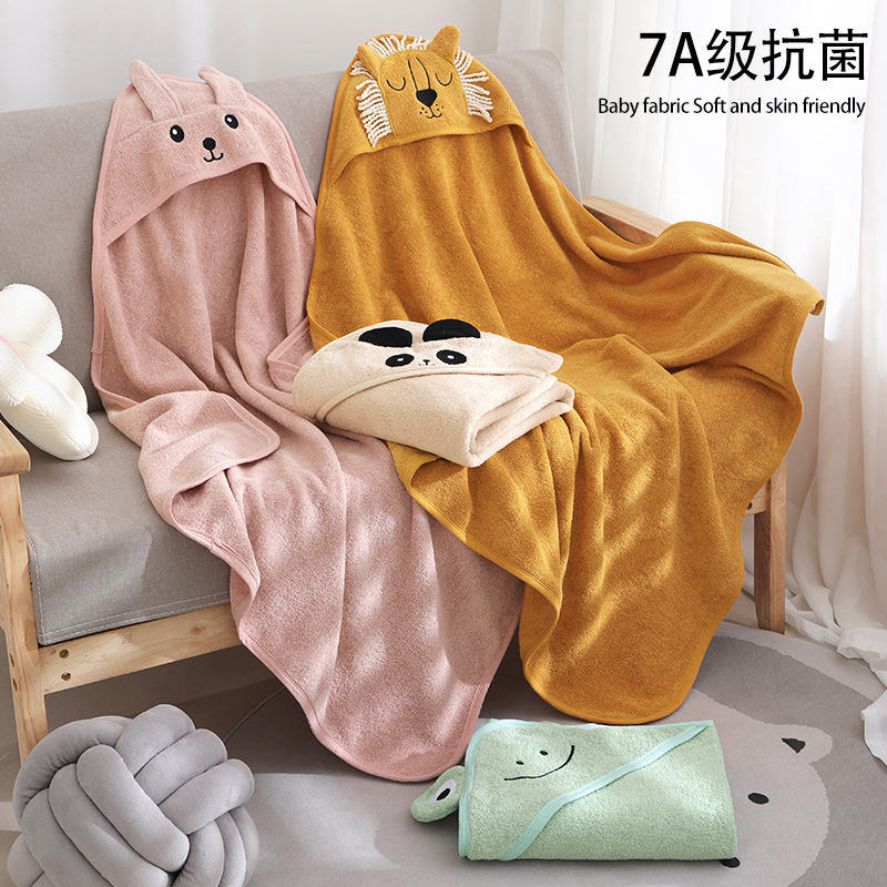 纯棉儿童浴巾连帽可爱卡通全棉宝宝斗篷婴儿浴袍加大加厚吸水浴巾
