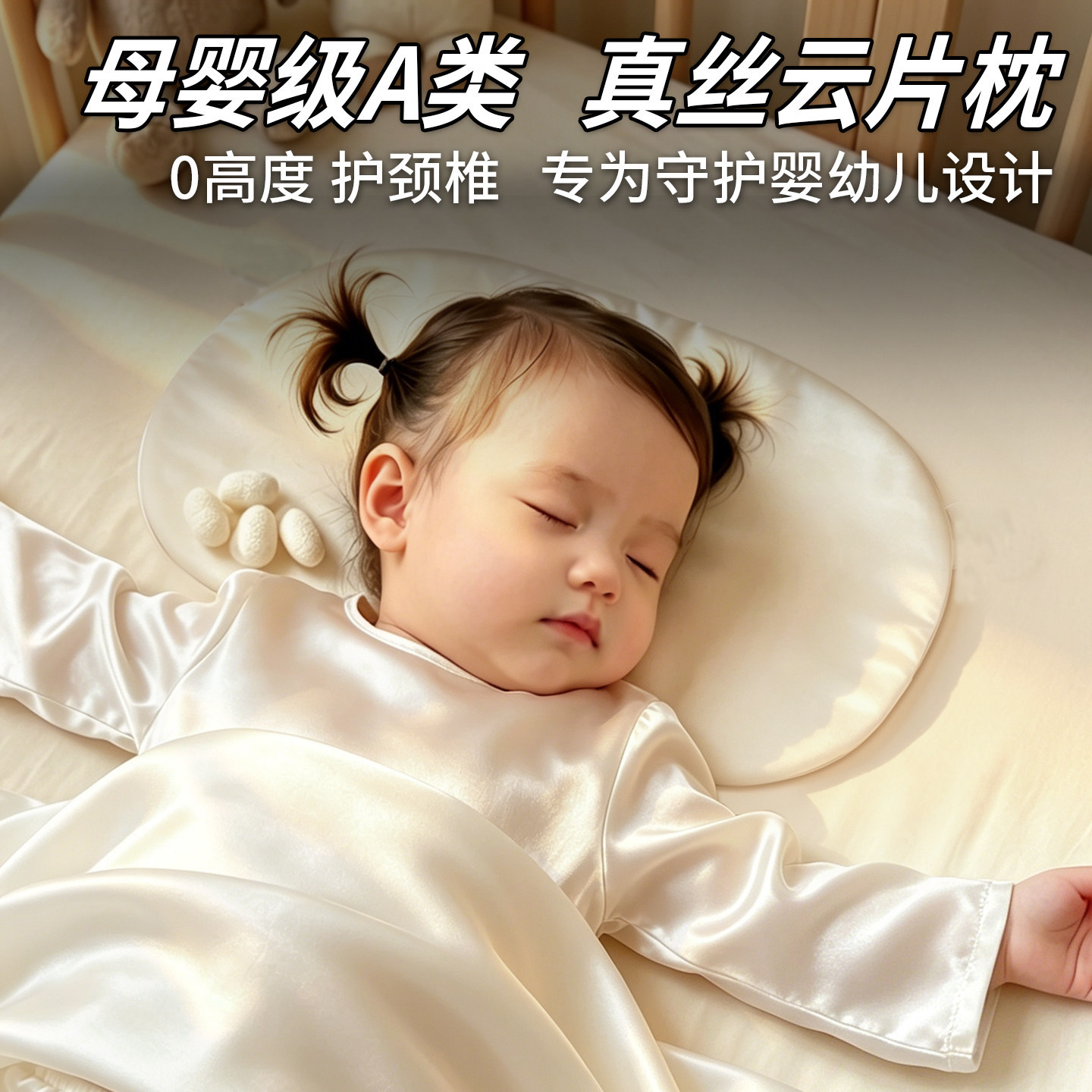 100%桑蚕丝真丝云片枕婴儿真丝云片枕婴儿枕枕巾枕头0-6月